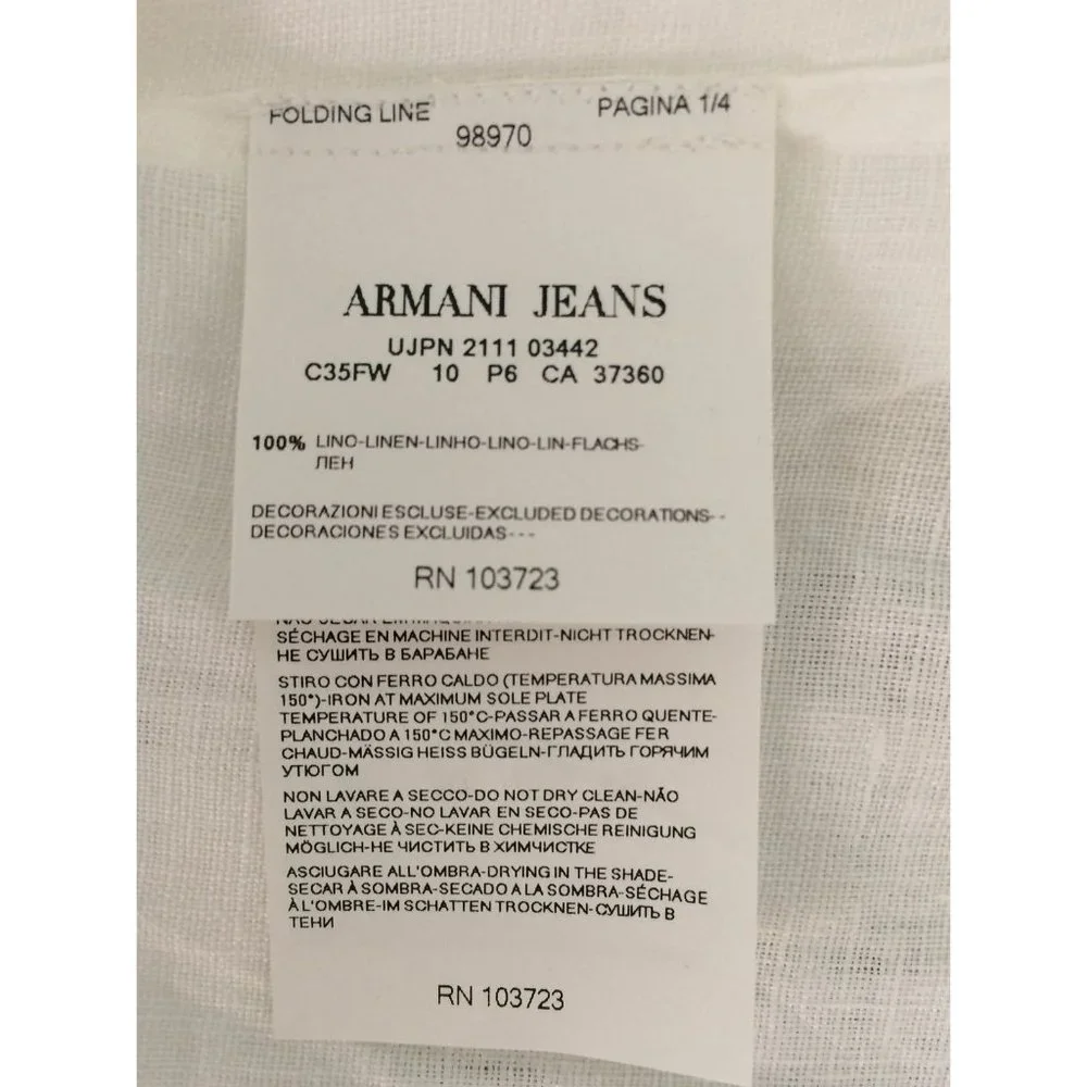 NWT Armani Jeans AJ Shirt Mens 100% Linen Classic Button Down White Size S - Picture 12 of 12